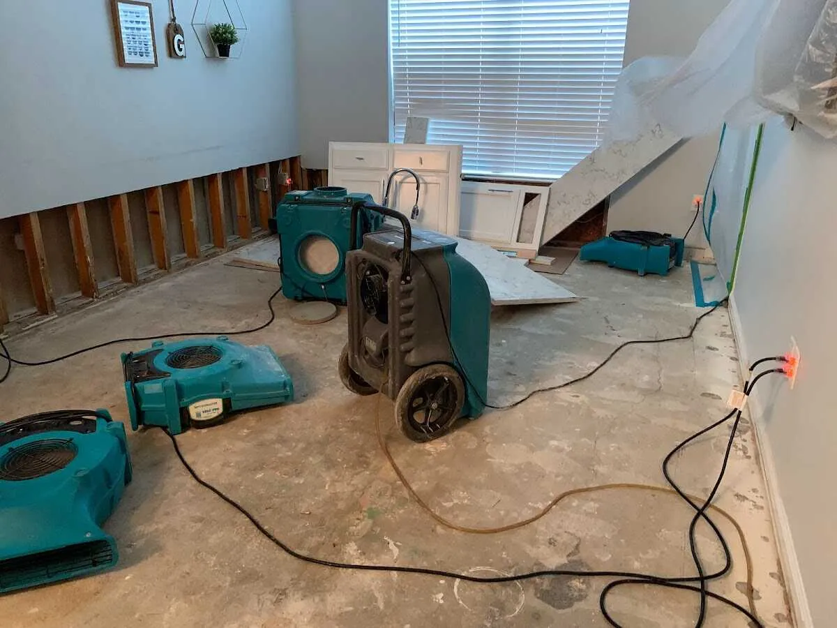Dehumidifier in flood-cut room for Water Extraction & Removal in Wall